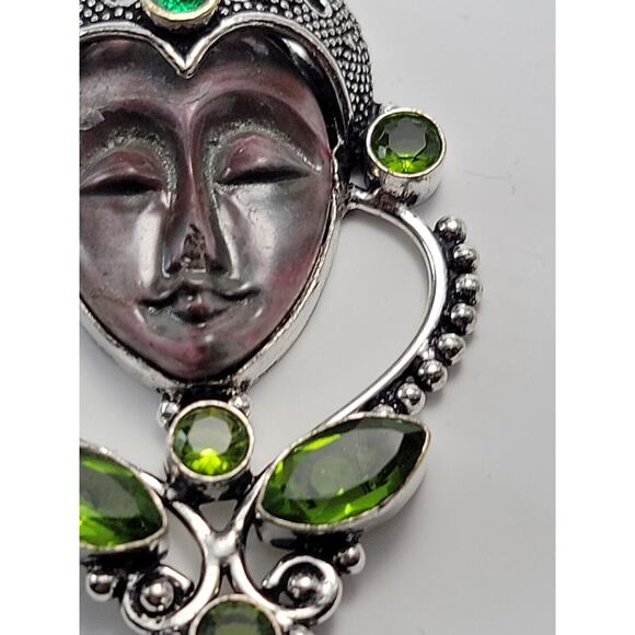 Sterling Silver Bali Goddess Pendant with Peridot and Green Garnet Stones - Picture 7 of 9
